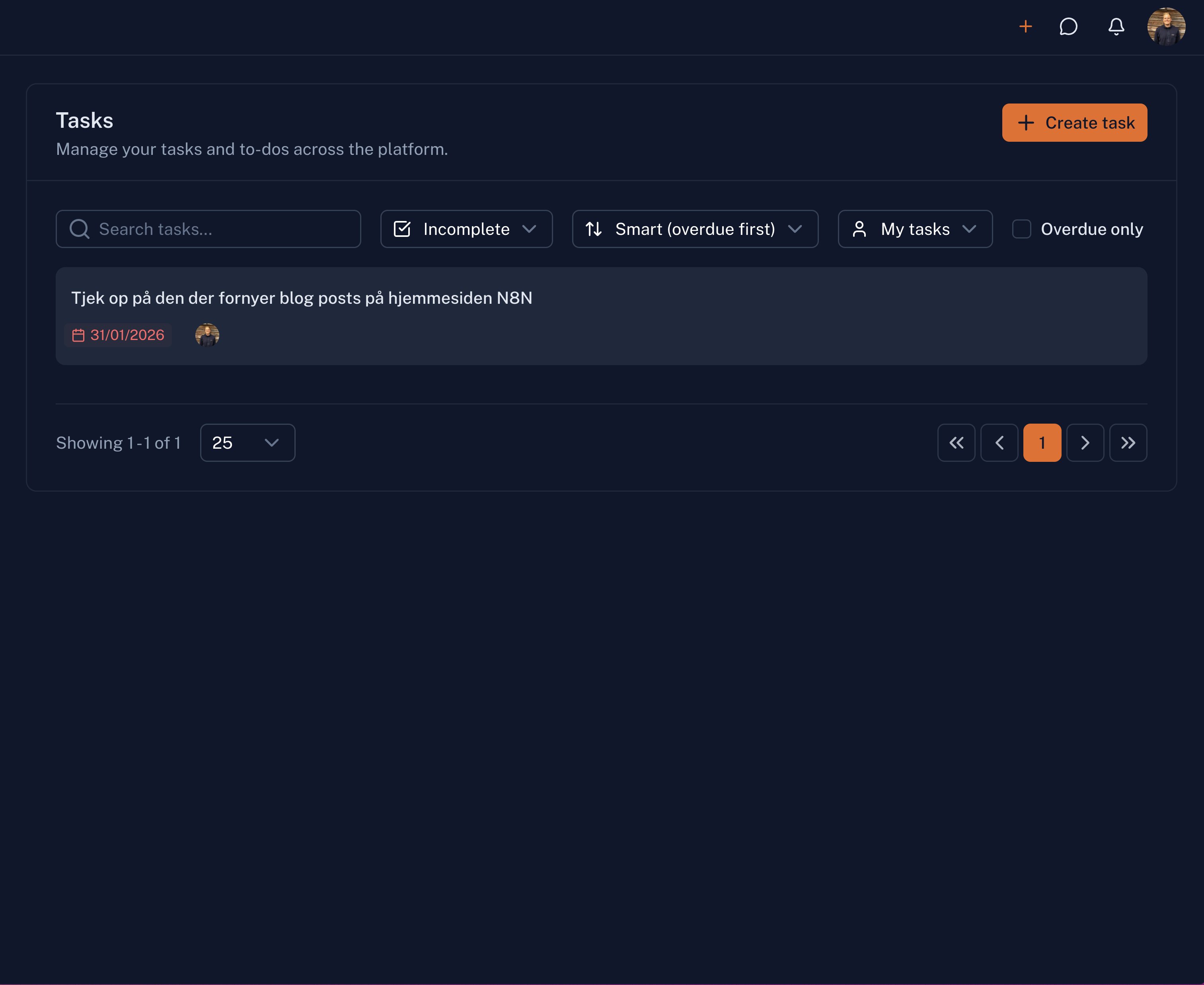 Tasks preview